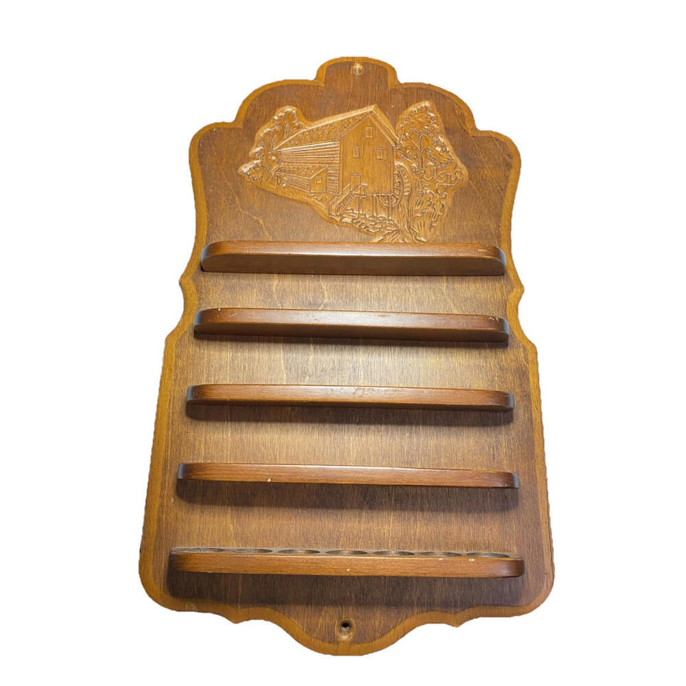 Wall Mounted Vintage Hand Carved Wood Thimble Shelf Storage 35 Thimbles 16x10”